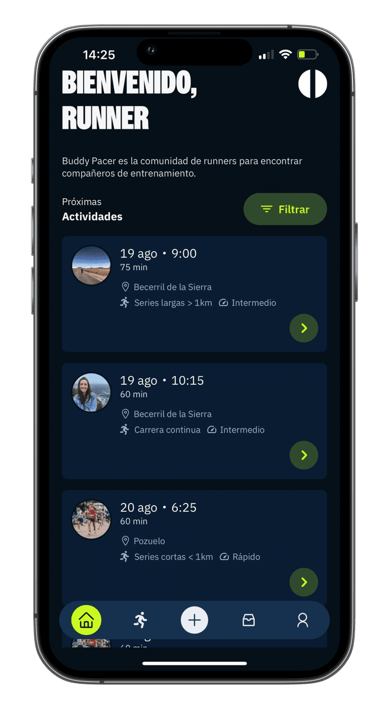 home de la app Buddy Pacer
