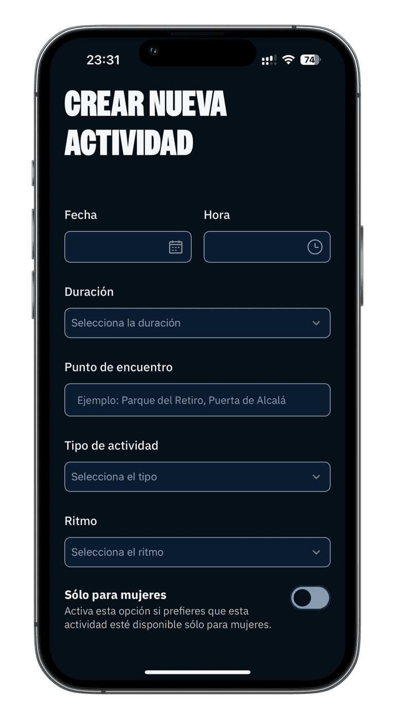 crear nueva actividad, solo mujeres